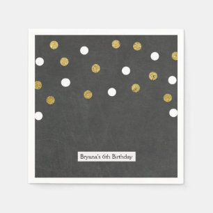 Serviettes En Papier Chalkboard Gold & White Confetti Celebration Party