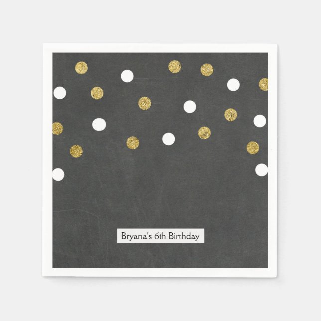 Serviettes En Papier Chalkboard Gold & White Confetti Celebration Party (Devant)