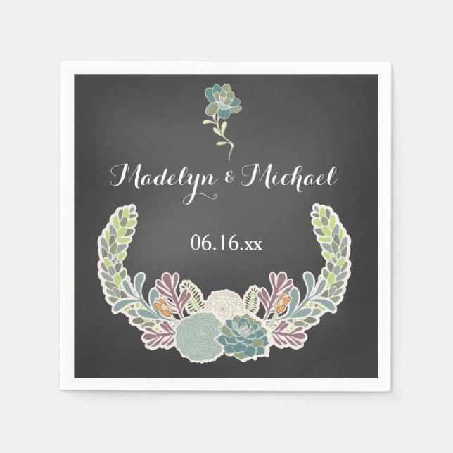 Serviettes En Papier Chalkboard Succulents Papier Mariage serviettes (Devant)