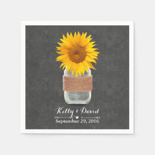 Serviettes En Papier Chalkboard Sunflower & Mason Jar Rustique Mariage