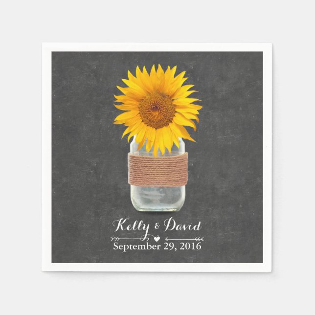 Serviettes En Papier Chalkboard Sunflower & Mason Jar Rustique Mariage (Devant)