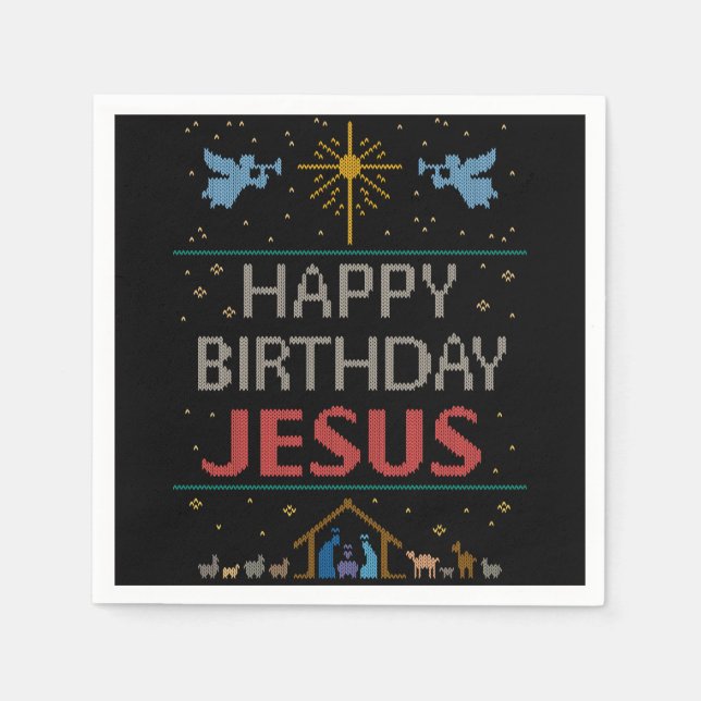 Serviettes En Papier Chandail de Noël moche - Joyeux anniversaire Jésus (Devant)