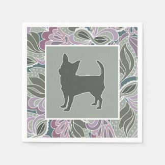 Serviettes En Papier Charming Chihuahua in Sage Blush Garden Motif,