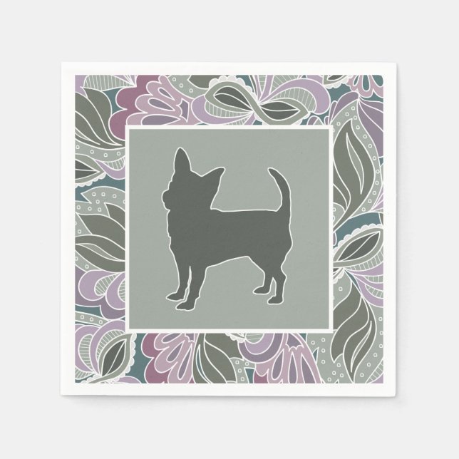 Serviettes En Papier Charming Chihuahua in Sage Blush Garden Motif, (Devant)