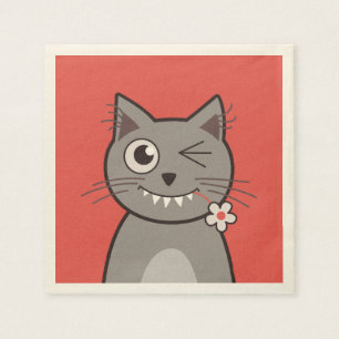 Serviettes En Papier Chat clignotant drôle de Kitty de bande dessinée