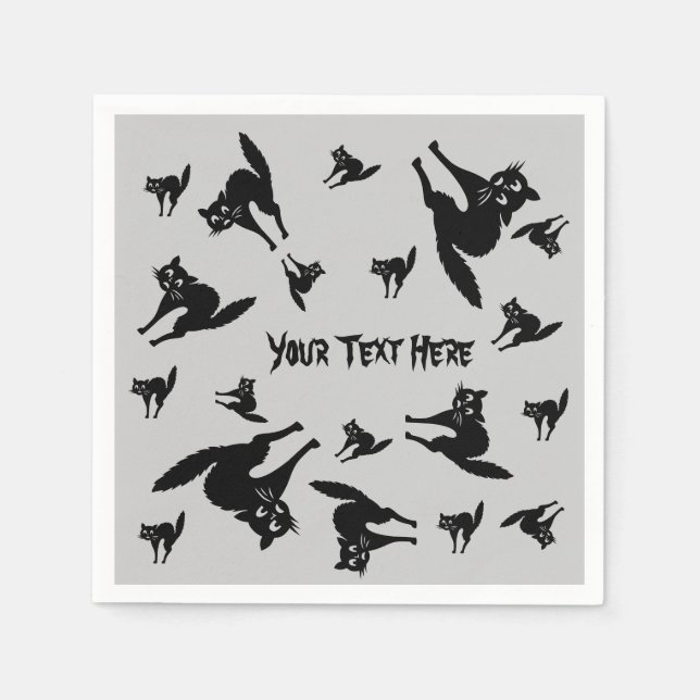 Serviettes En Papier Chat noir éffrayant avec halloween en arrière (Devant)