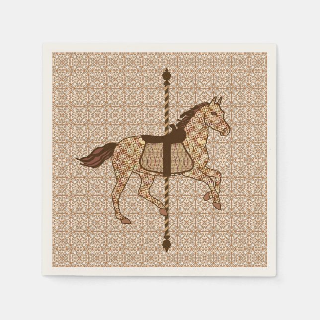 Serviettes En Papier Cheval de carrousel - Chocolat Brown et Tan (Devant)