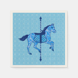 Serviettes En Papier Cheval de carrousel - Cobalt et Sky Blue