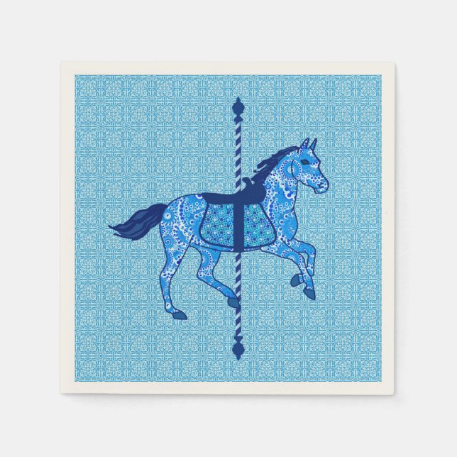 Serviettes En Papier Cheval de carrousel - Cobalt et Sky Blue (Devant)