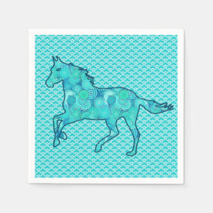 Serviettes En Papier Cheval de course Silhouette, Turquoise et Aqua