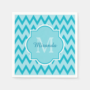 Serviettes En Papier Chevron Zigzag Nom et Monogramme tendance Turquois