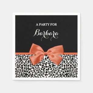 Serviettes En Papier Chic Empreinte de léopard Brûlé Orange Bow, Nom