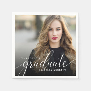 Serviettes En Papier Chic Girly Hand Lettré Script Photo Graduation
