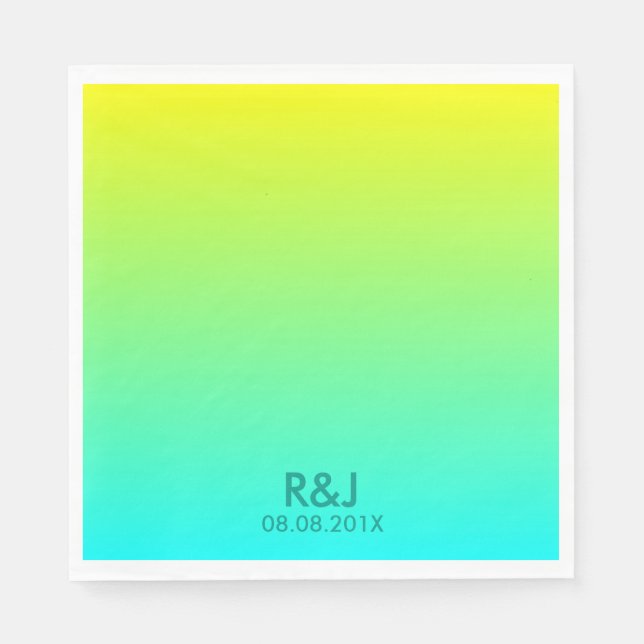 Serviettes En Papier chic moderne turquoise jaune vert ombre mariage (Devant)