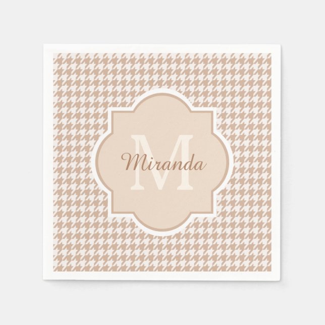 Serviettes En Papier Chic Monogramme Houndstooth Brown Avec Nom (Devant)