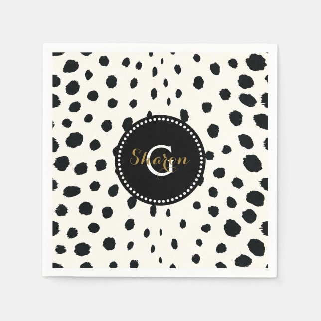 Serviettes En Papier Chic noir blanc cheetah imprimer motif monogramme (Devant)