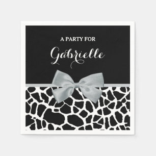 Serviettes En Papier Chic noir et blanc Giraffe Imprimer Argent Gris Bo