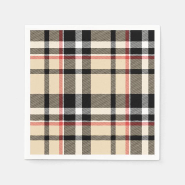 Serviettes En Papier Chic Rouge Beige Noir Blanc Plaid Stripes Motif (Devant)