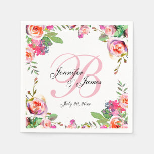 Serviettes En Papier Chic Vintage Floral rose Mariage