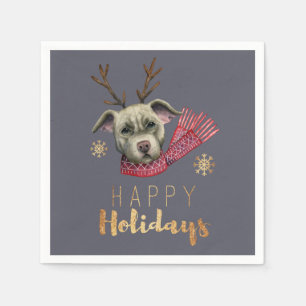 Serviettes En Papier Chien de Noël avec Antlers, Joyeuses fêtes
