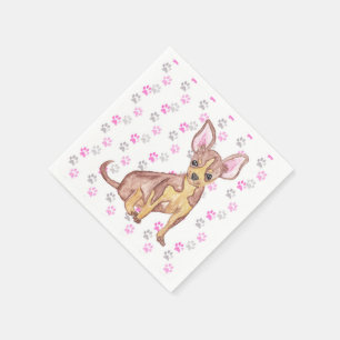 Serviettes En Papier Chihuahua Chiuppy en Aquarelle et Empreintes de pa