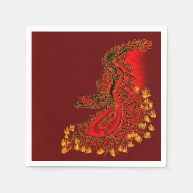 Serviettes En Papier Chine Dragon rouge et or design (Devant)