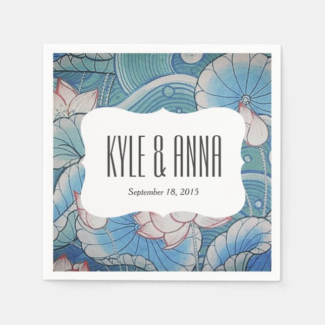 Serviettes En Papier Chinoiserie Pastel Oriental Rose & Bleu Floral (Devant)