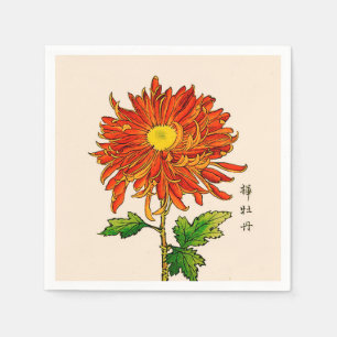 Serviettes En Papier Chrysanthemum japonais vintage. Orange et or