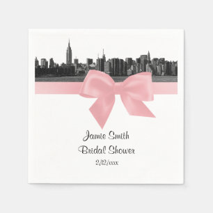 Serviettes En Papier Ciel de NYC Large Silhouette Gravée BW Ruban Rose