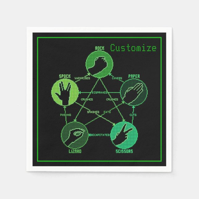 Serviettes En Papier Ciseaux de papier vert rose Lizard Spock Napkins (Devant)