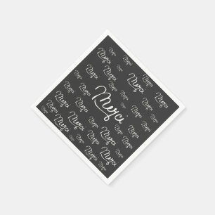 Serviettes En Papier Citation Française "Merci" Motif noir et blanc