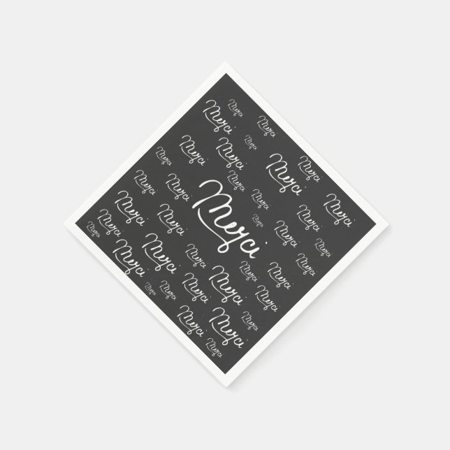 Serviettes En Papier Citation Française "Merci" Motif noir et blanc (Coin)