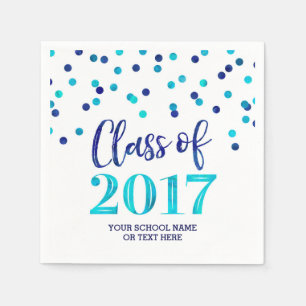 Serviettes En Papier Classe Confetti d'aquarelle bleue de 2017 Graduati