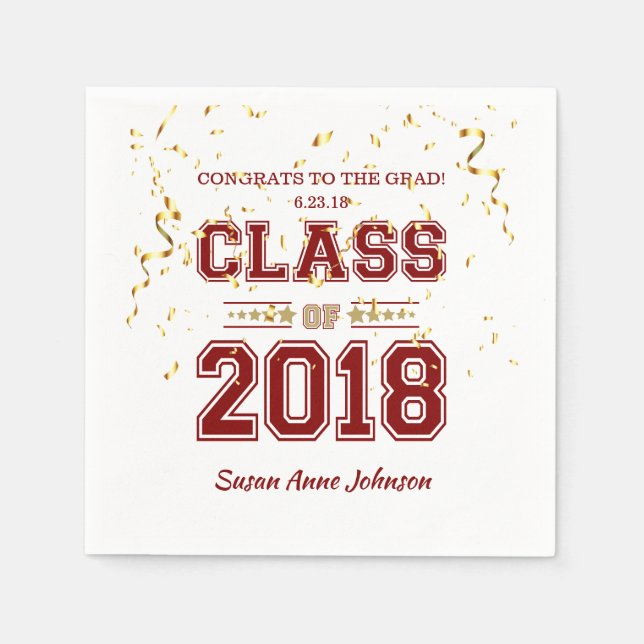 Serviettes En Papier Classe de 2018 Grad Party Maroon and Gold (Devant)