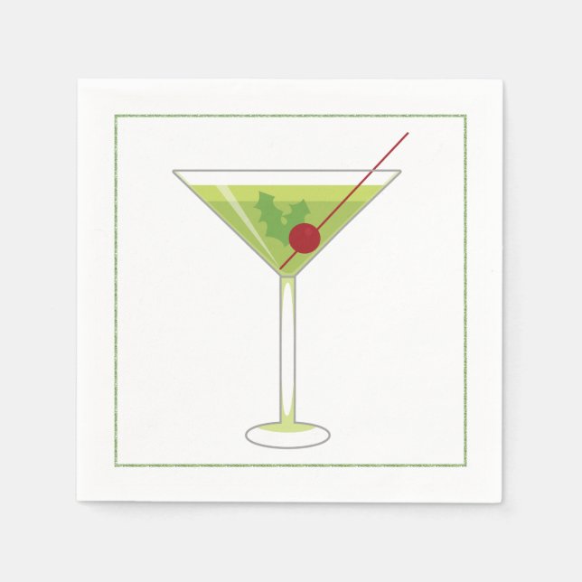 Serviettes En Papier Cocktail de Noël Napkin avec martini olive (Devant)