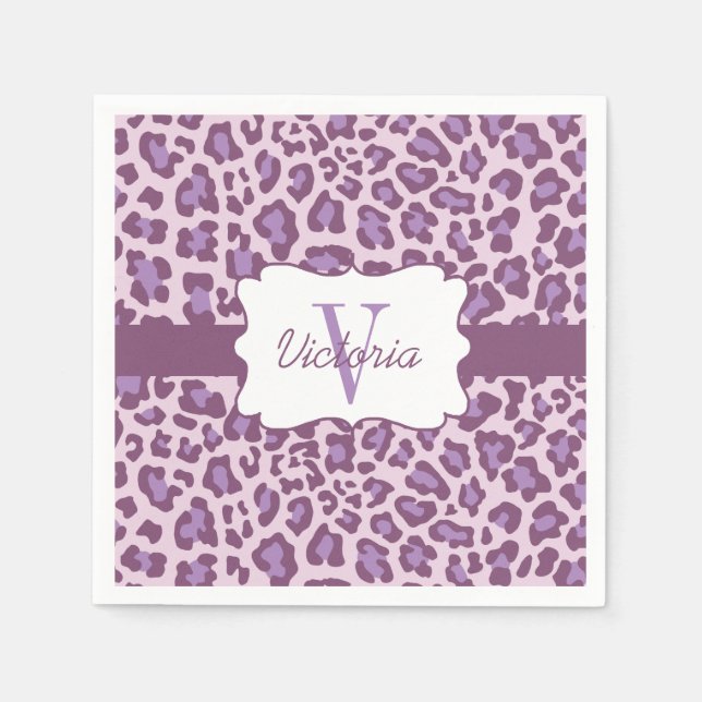Serviettes En Papier Cocktail Leopard Purple Lavender sur mesure Napkin (Devant)