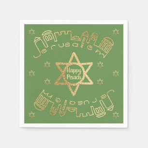 Serviettes En Papier Cocktail Pâques Motif "Gold Jerusalem"