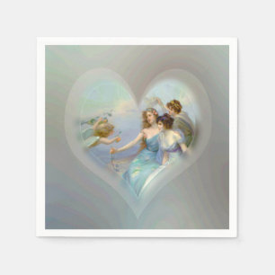 Serviettes En Papier Coeur avec le cupidon et les dames