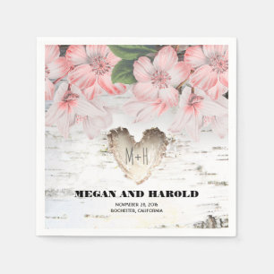 Serviettes En Papier Coeur de bouleau floral Mariage campagnard rustiqu