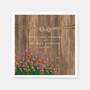 Serviettes En Papier Coeur de monogramme avec Fleurs sauvages de printe