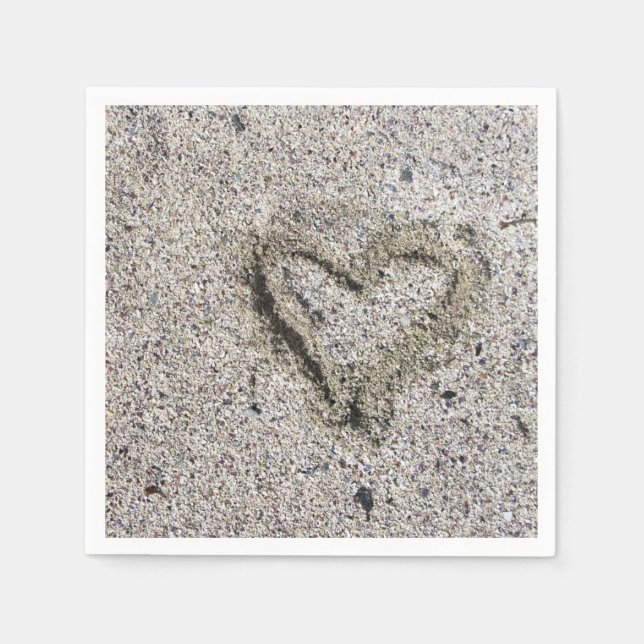 Serviettes En Papier Coeur romantique dans le sable Photo (Devant)