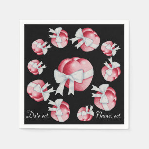 Serviettes En Papier coeur rouge attaché avec un mariage à ruban arc bl