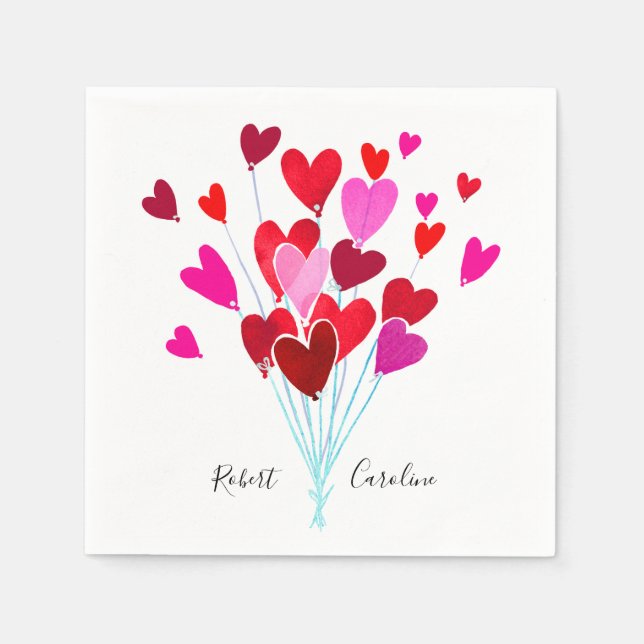 Serviettes En Papier Coeurs rouge et rose Personnalisé Saint Valentin (Devant)