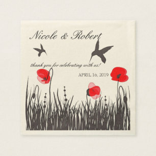 Serviettes En Papier Colibris silhouettés et coquelicots rouges personn