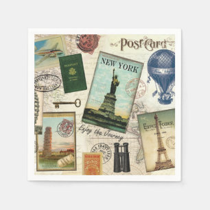 Serviettes En Papier collage vintage moderne de voyage