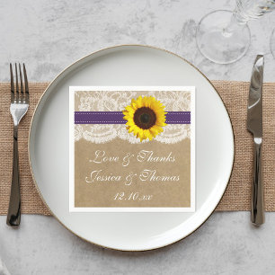 Serviettes En Papier Collection Kraft, dentelle et tournesol - violet
