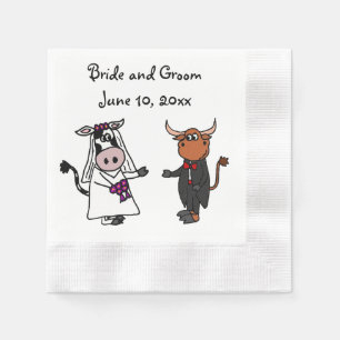 Serviettes En Papier Conception amusante de Mariage de vache et de taur