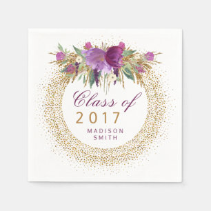 Serviettes En Papier Confettis d'or de fleur d'aquarelle de parties