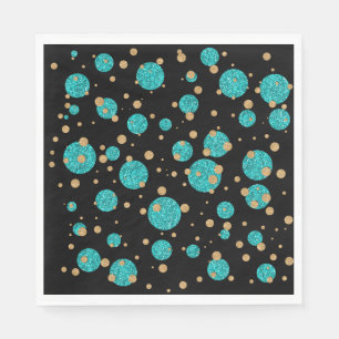 Serviettes En Papier Confettis en points à motif bleu sarcelle et or