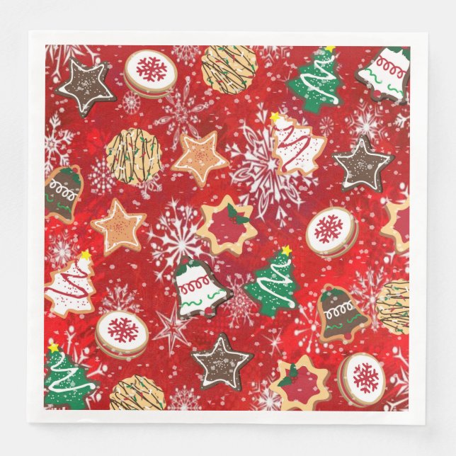 Serviettes En Papier Cookies de Noël et flocons de neige en rouge (Devant)